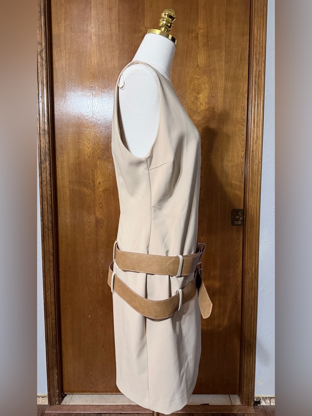 Zara NWT Beige Double Belted Dress XXL fits like M-L - Picture 3 of 6